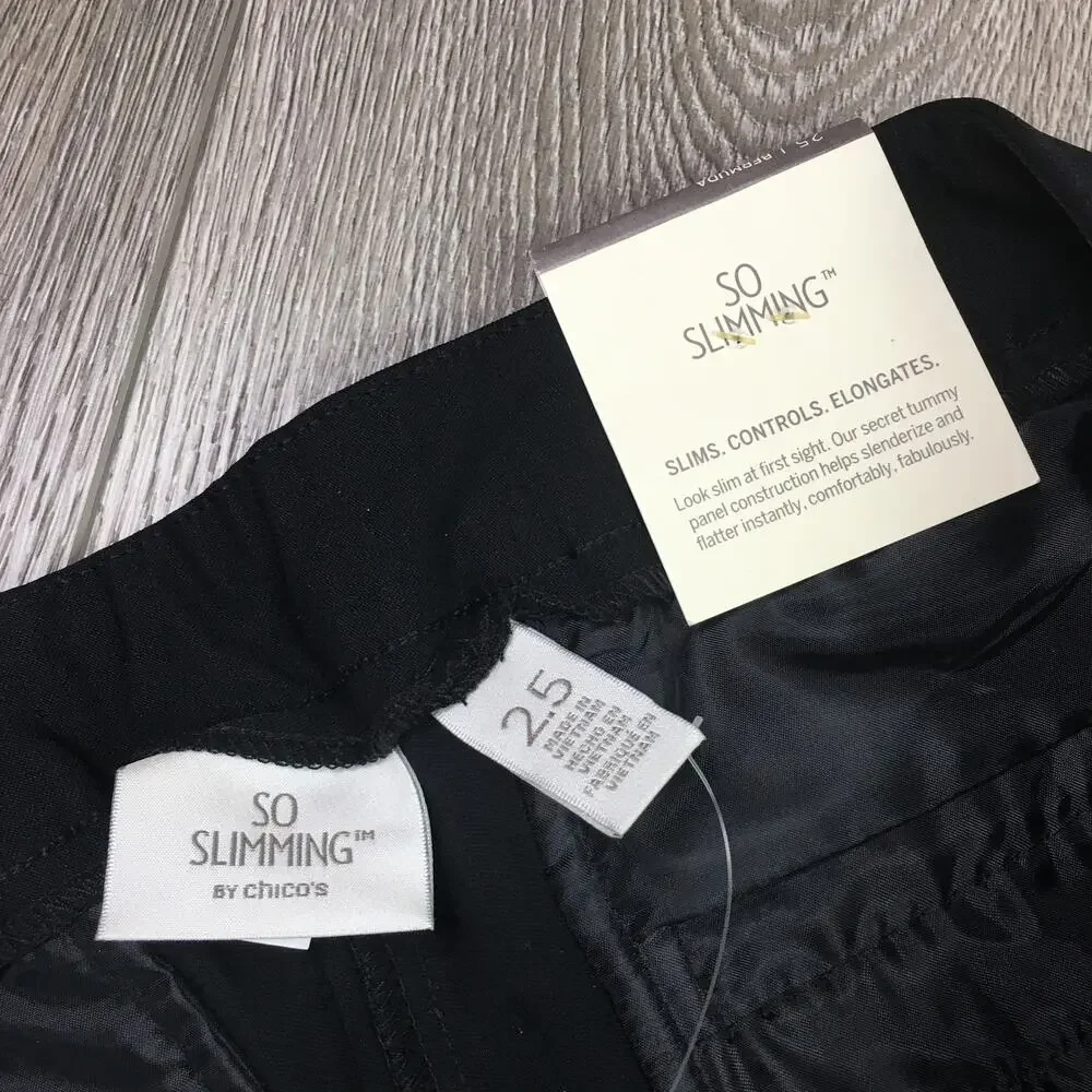 New Chico’s So Slimming Pull On Shorts Black Mid Length Stretch Womens 2.5 Large - Picture 3 of 8